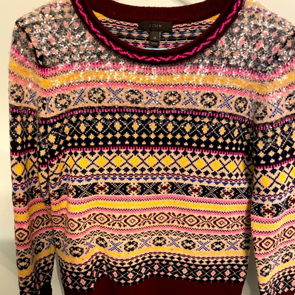 J Crew faire isle sweater with clear sequins